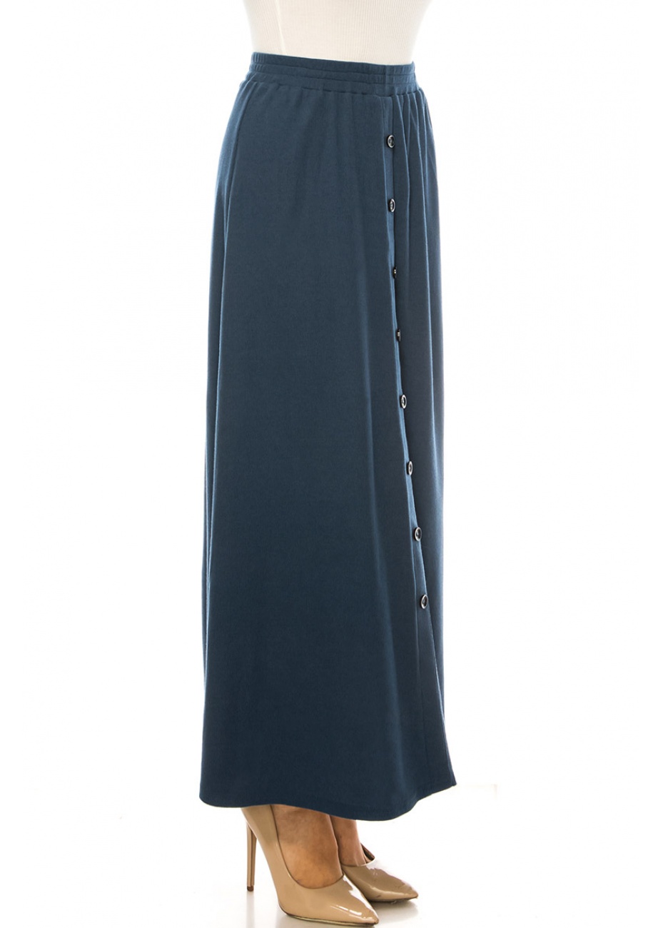 Blue Knit Button Detail Maxi Skirt | Modest Women Clothing